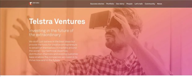 Telstra Venture home page with the moto - Invest in the future of the extraordinary 